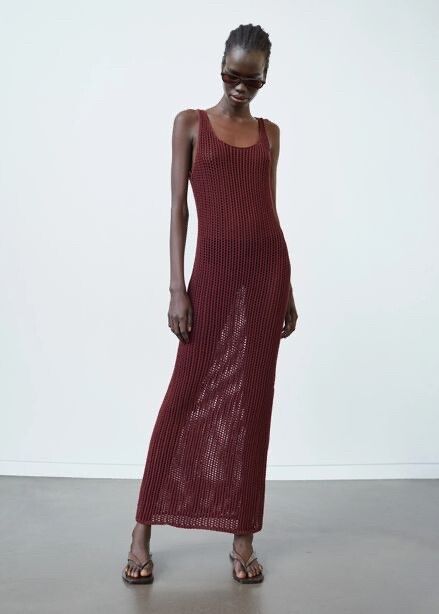 burgundy crochet maxi dress Chloé Red Studded Crochet Knit Maxi Dress, M / Red