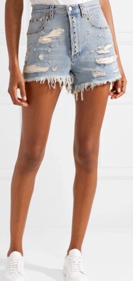 Gucci Shredded Denim Shorts Size 28