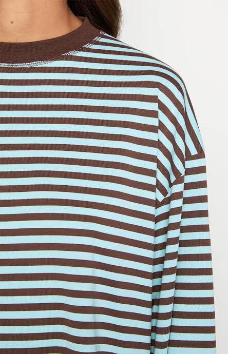 LIONESS Brown and Blue Striped Top
