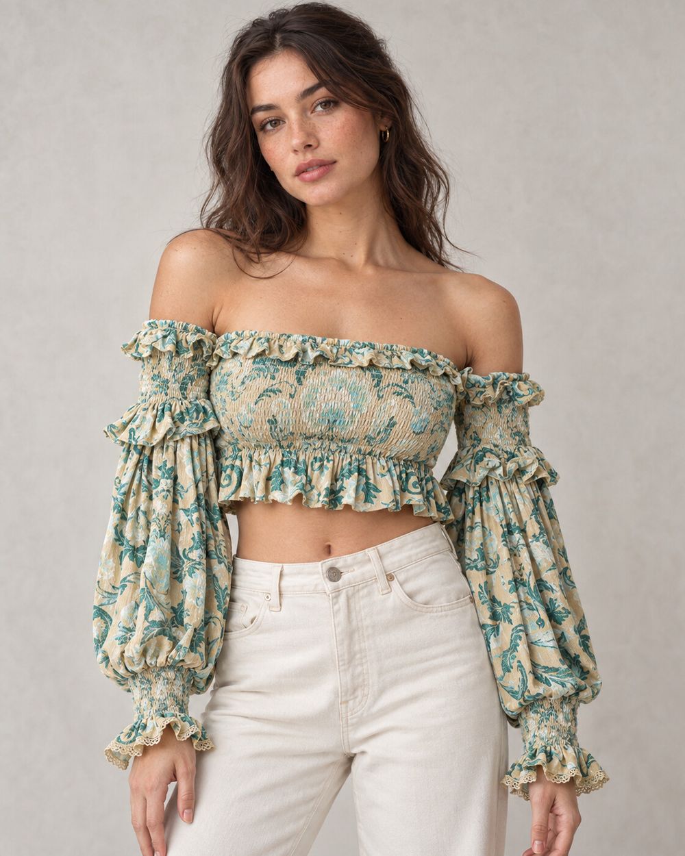 Spell Aurora Off-Shoulder Shirred Crop Top - Size M
