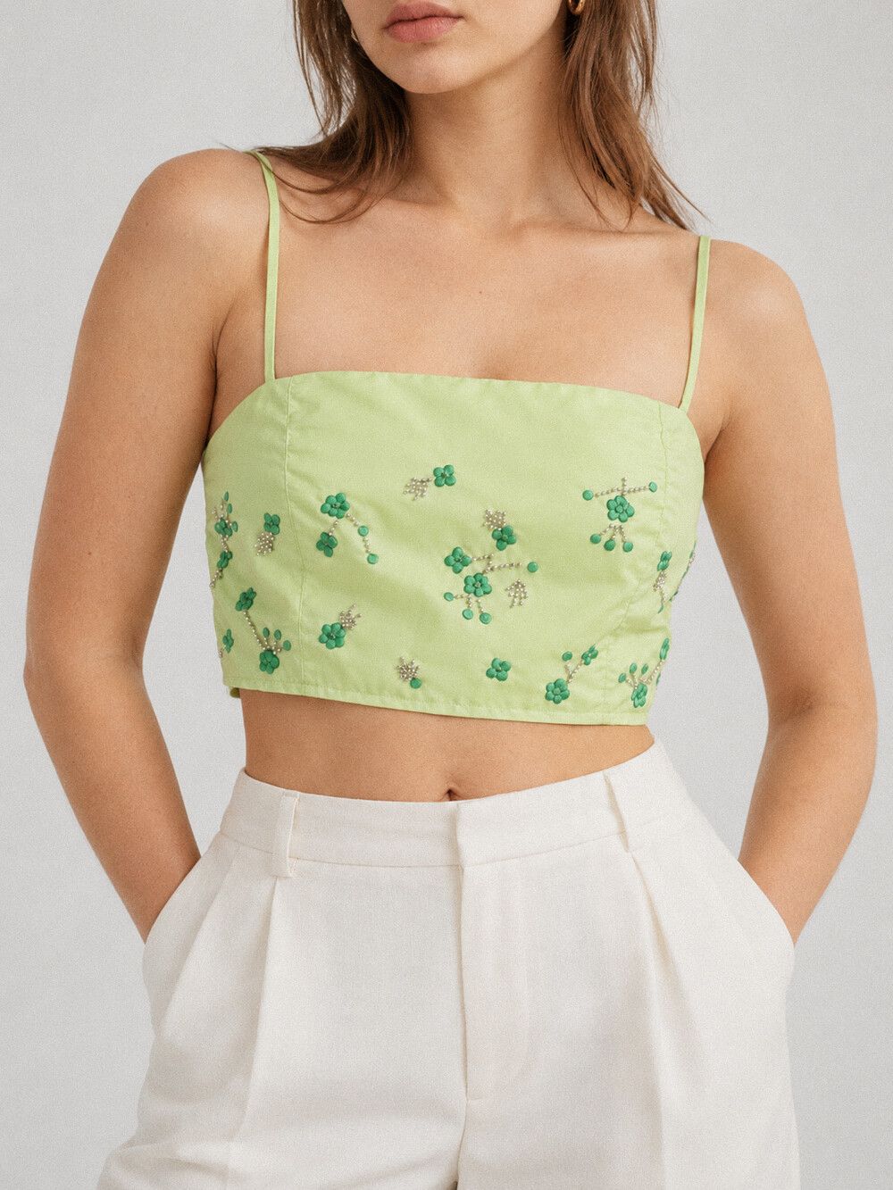 GANNI Lily Green Embroidered Crop Top BNWT - Size 10