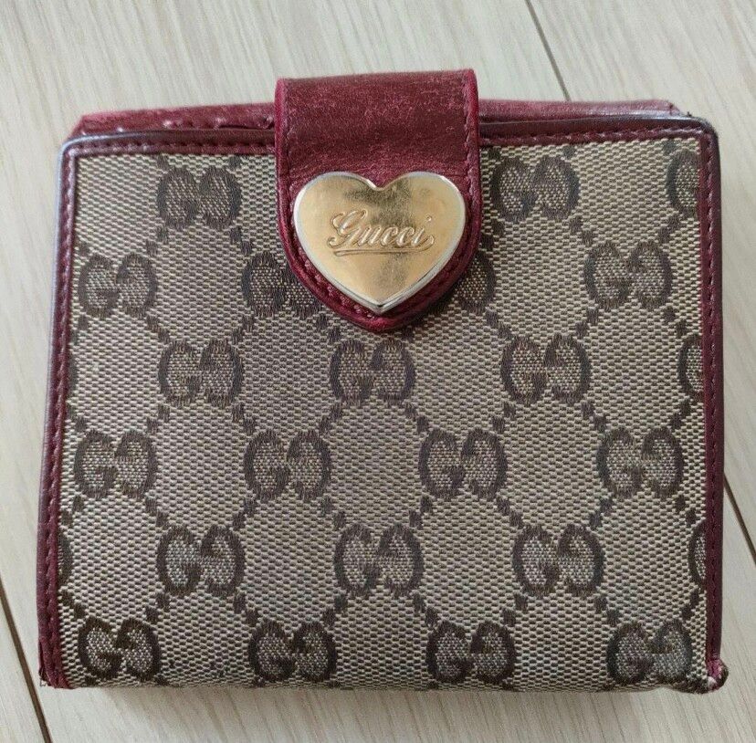 Gucci Monogram Red Leather and Canvas Wallet / Cardholder