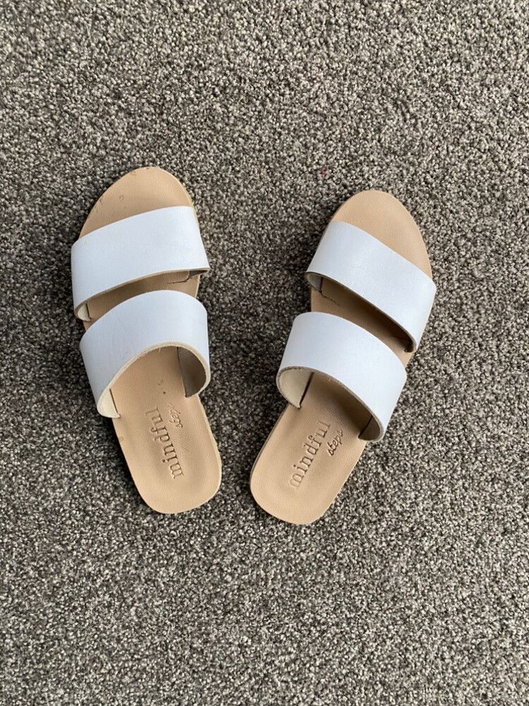 White Double Strap Slides