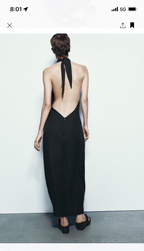Zara - Zara Halter Linen Dress - Black on Designer Wardrobe