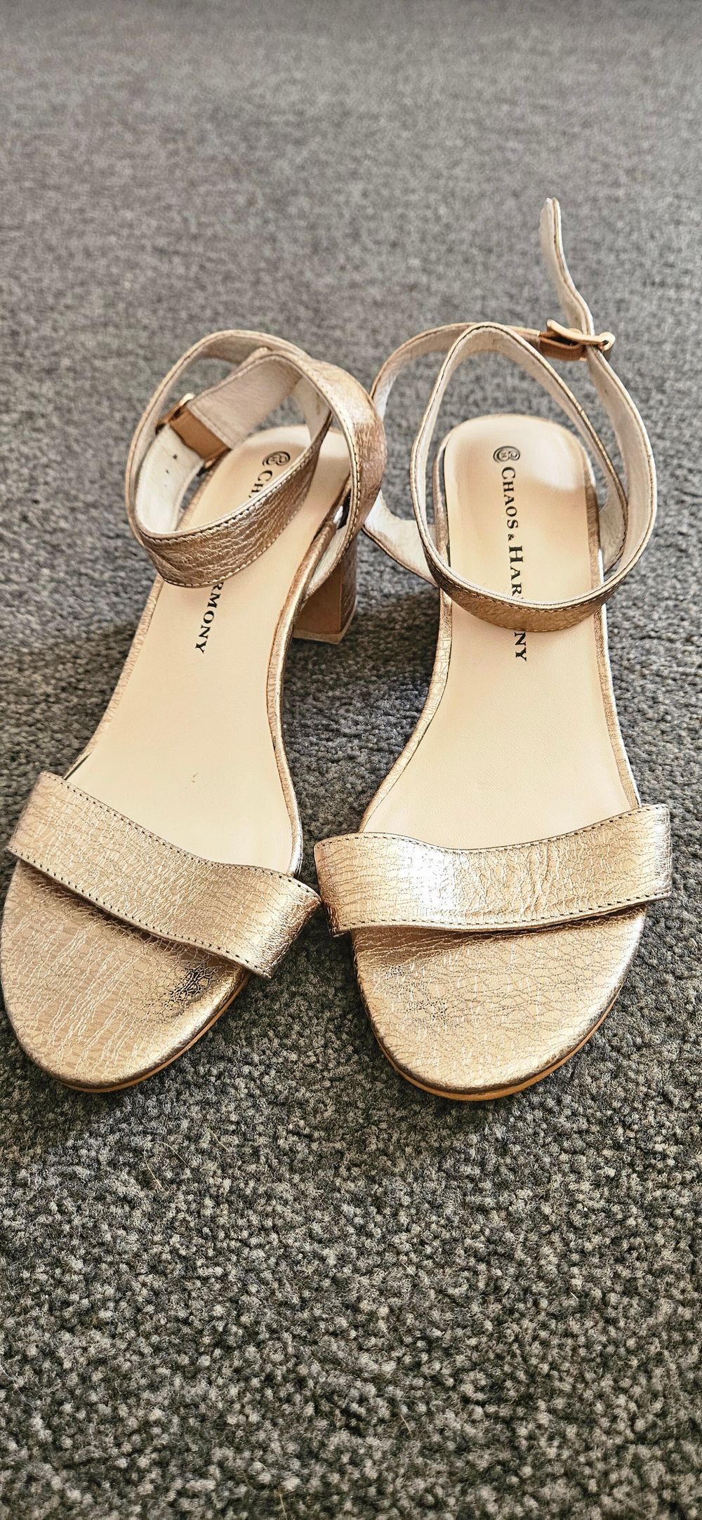 Chaos & Harmony Gold Heeled Sandals