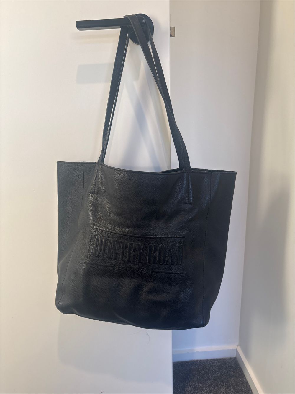 Country Road Black Leather Tote Bag