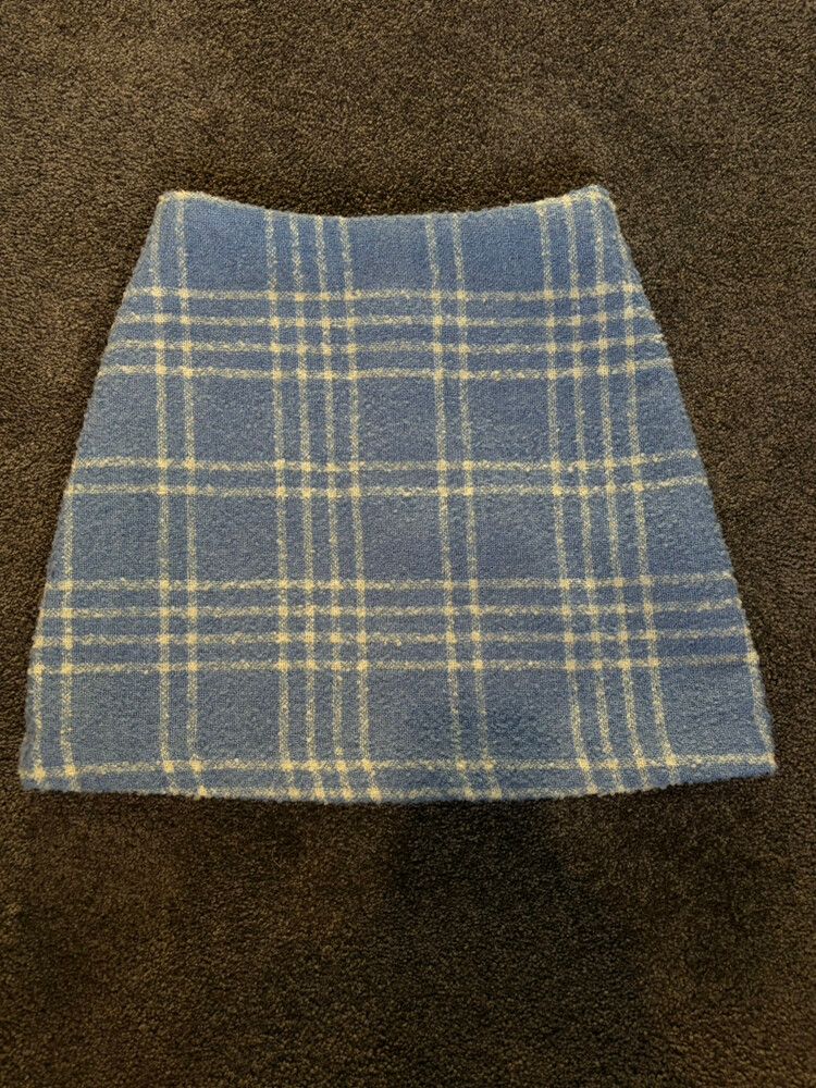 Monki Blue and White Plaid Thick Boucle Mini Skirt