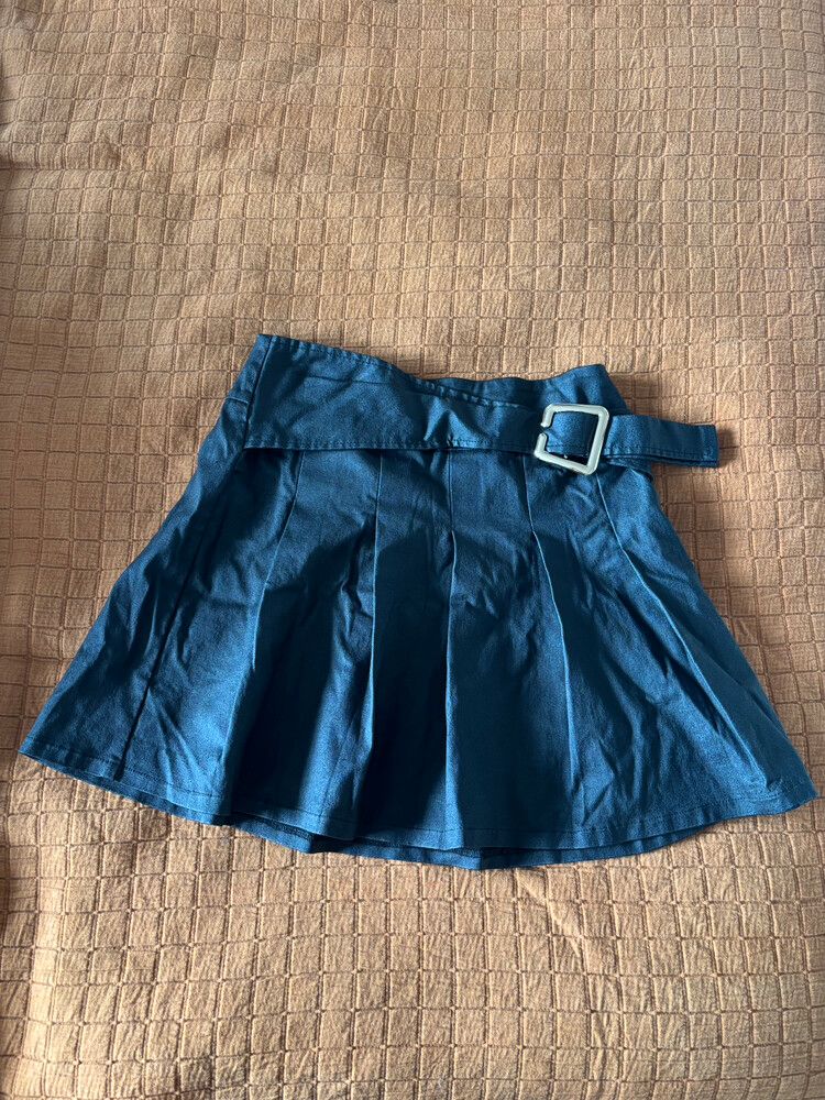 Ruby Sees black faux denim pleated skirt