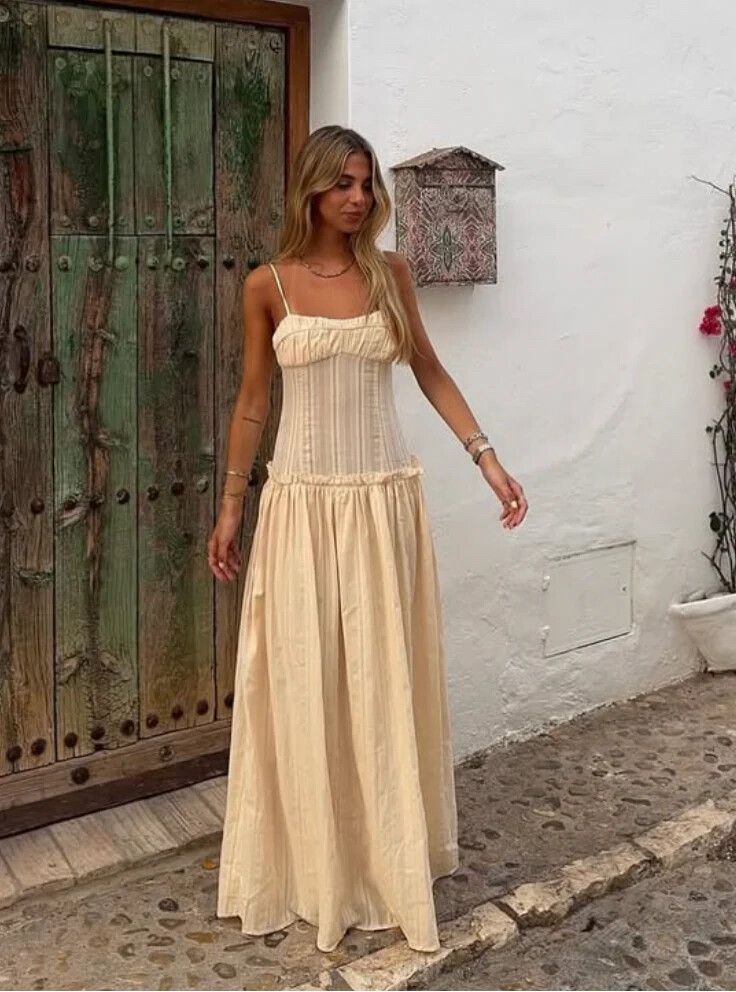 PepperMayo - Jacinda drop waist maxi dress cream on Designer Wardrobe