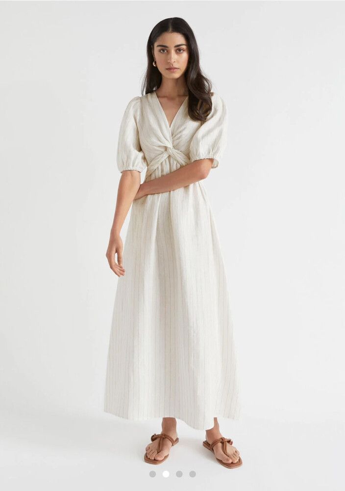 seed heritage linen dress Seed Heritage Linen Smocked Midi Dress With Shirred Bodice