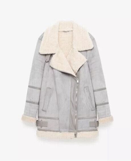 Blue oversized suede effect aviator jacket