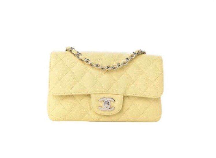 canary yellow single caviar flap bag