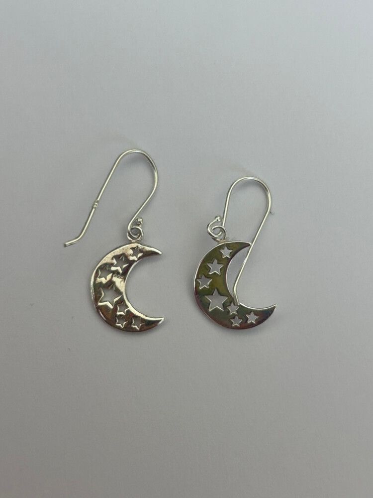 Sterling Silver Moon and Star Drop Earrings