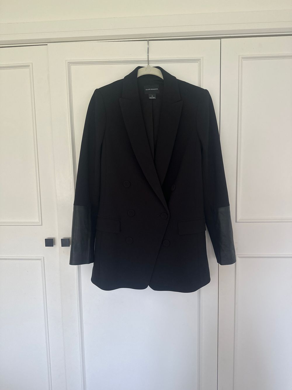 Club Monaco black blazer with leather detailing