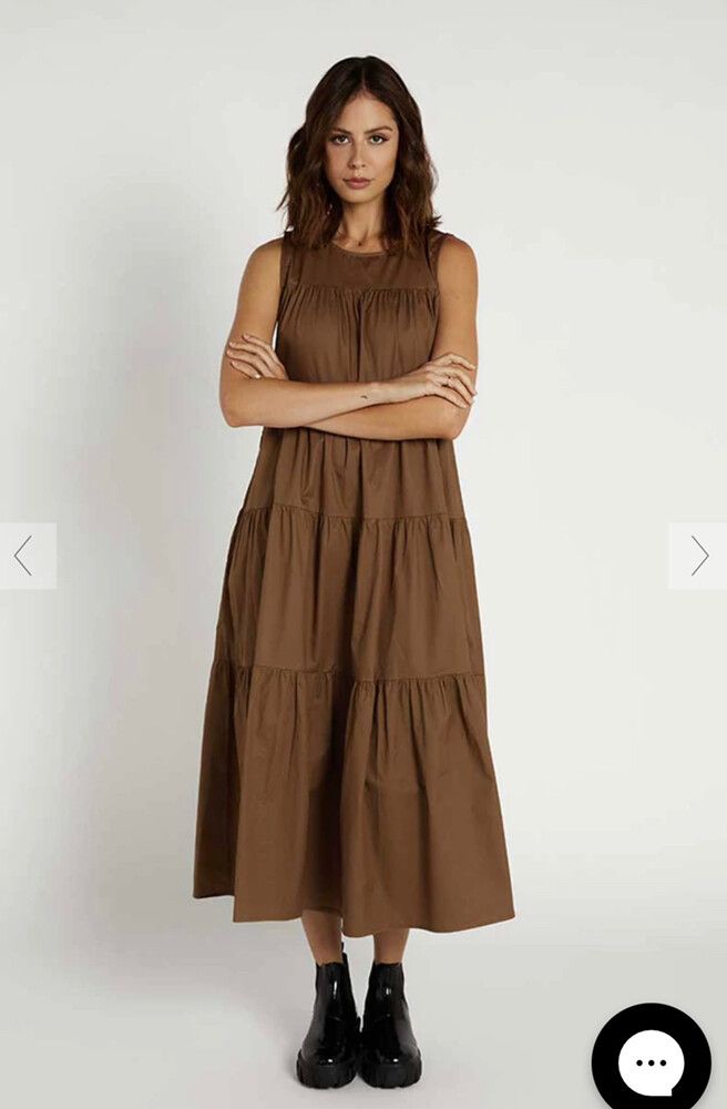DISSH - Brown Poplin Midi Dress Dissh on Designer Wardrobe DISSH - Brown Poplin Midi Dress Dissh on Designer Wardrobe