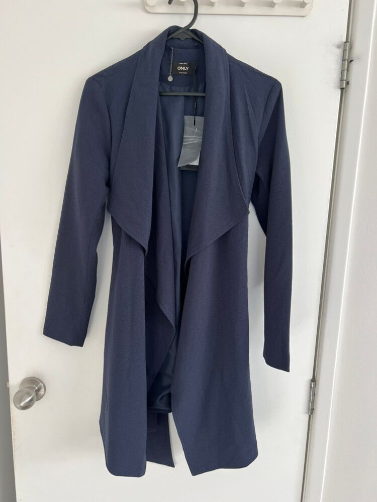 ONLY Runa Draped Coat – Navy Blue – Size S – BNWT