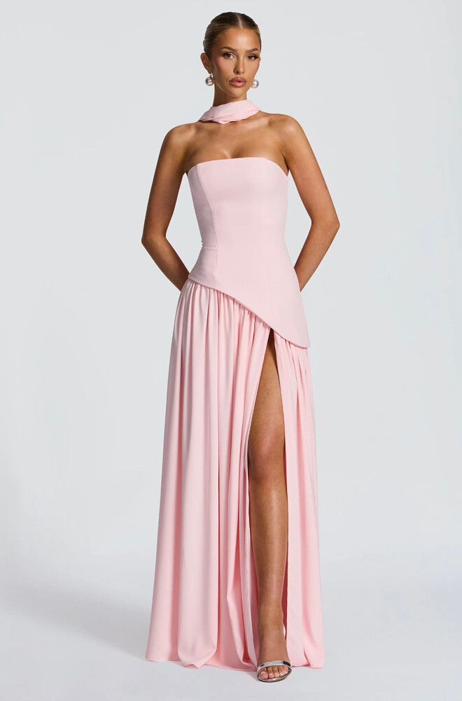Babyboo Fashion - Pink Strapless Maxi Dress with High Slit on Designer  Wardrobe