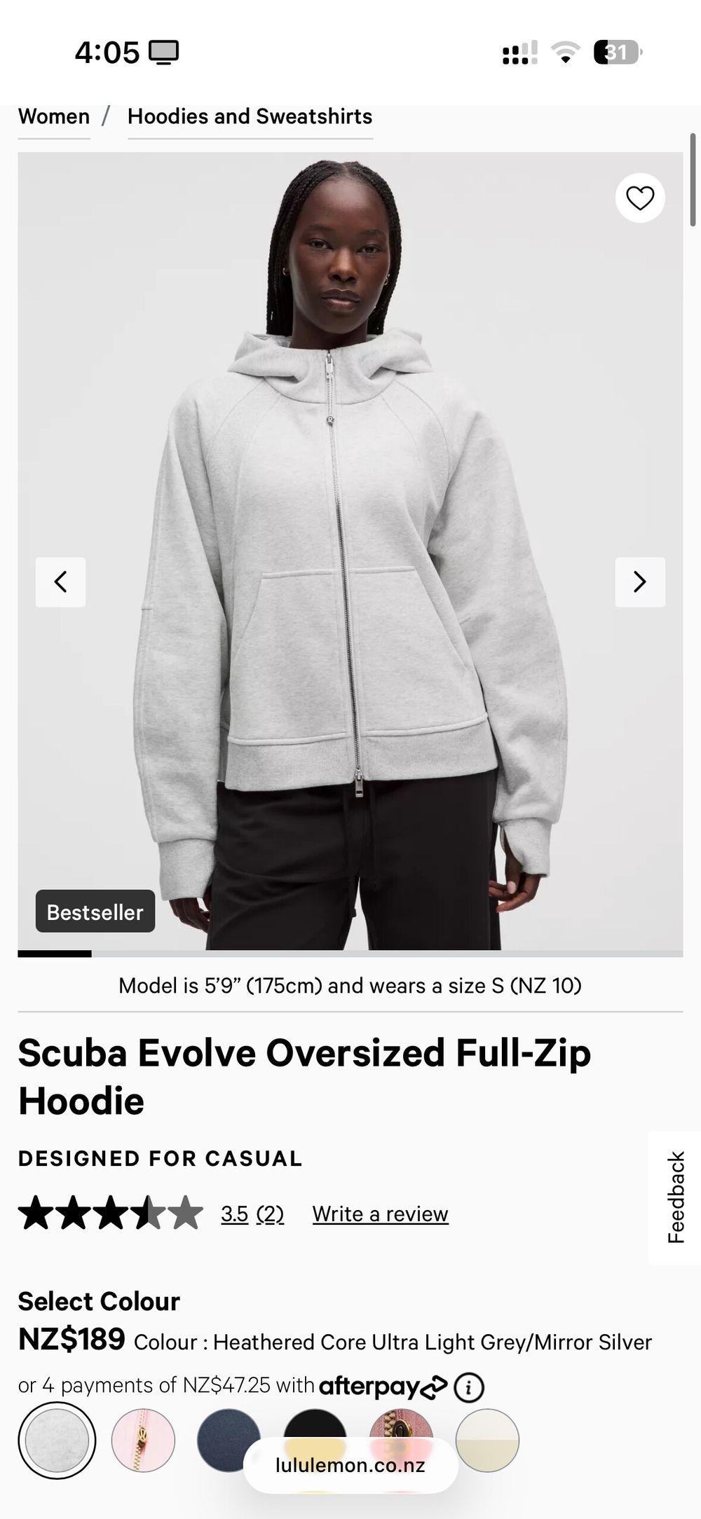 scuba evolve full zip hoodie heathered ultra light grey