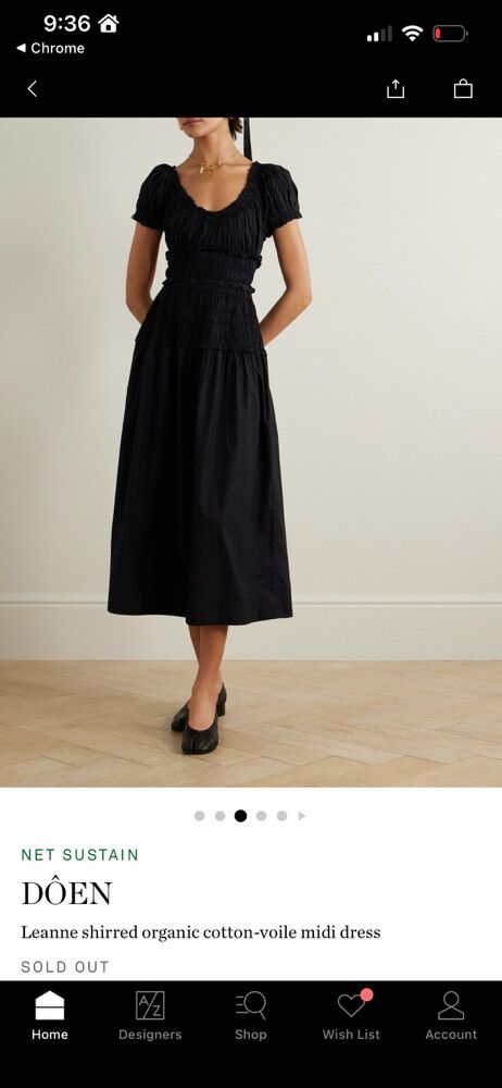 Doen Leanne Black Shirred Midi Dress