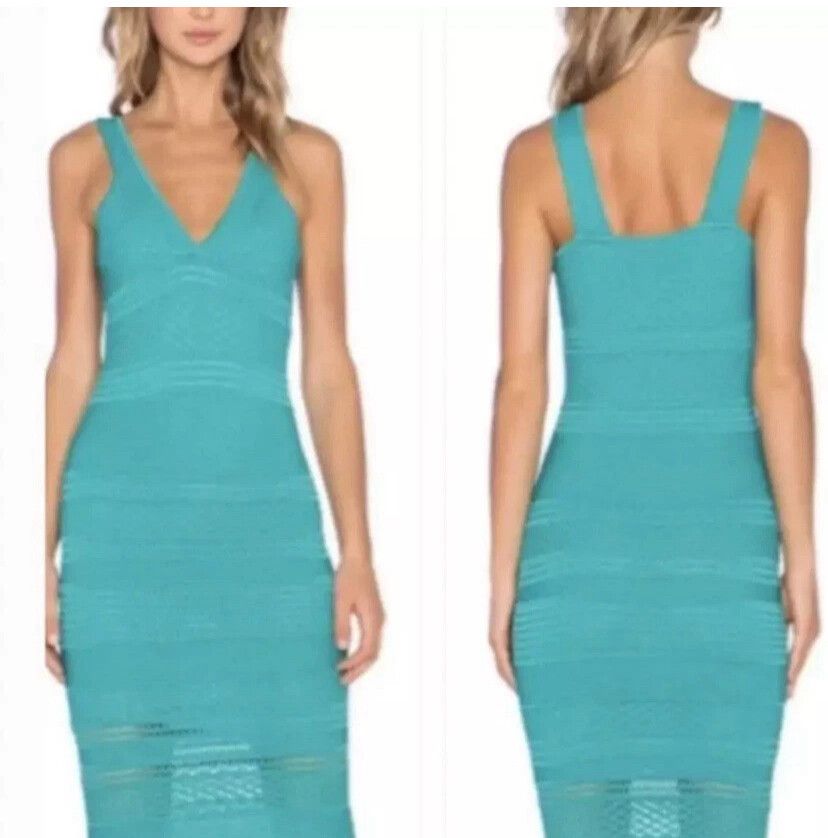 Ronny Kobo ‘Camilla’ Dress In Aqua Sz M Bodycon Fitted Knit Fabric