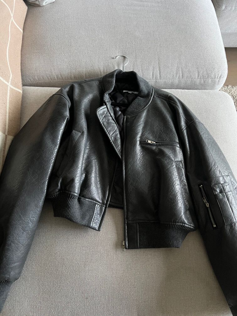 cropped leather bomber jacket