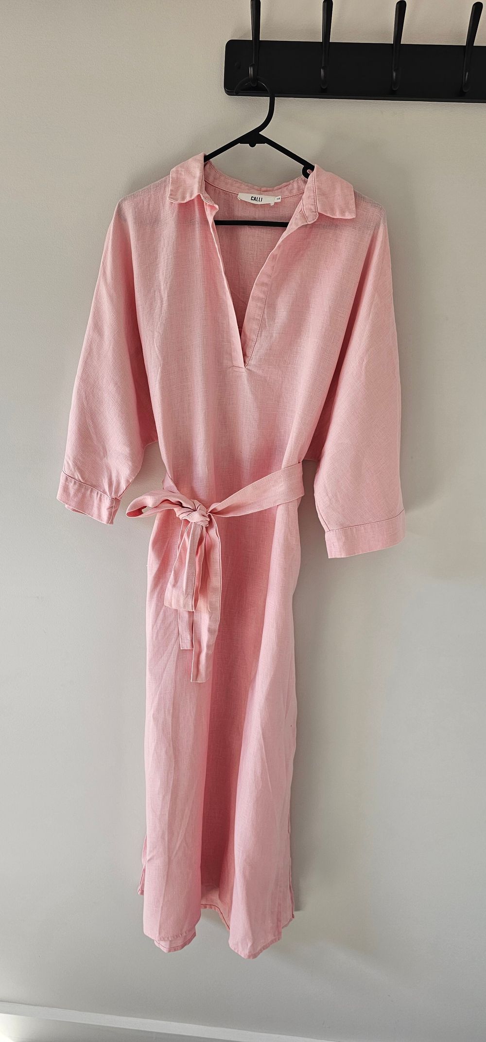 Pink linen midi dress