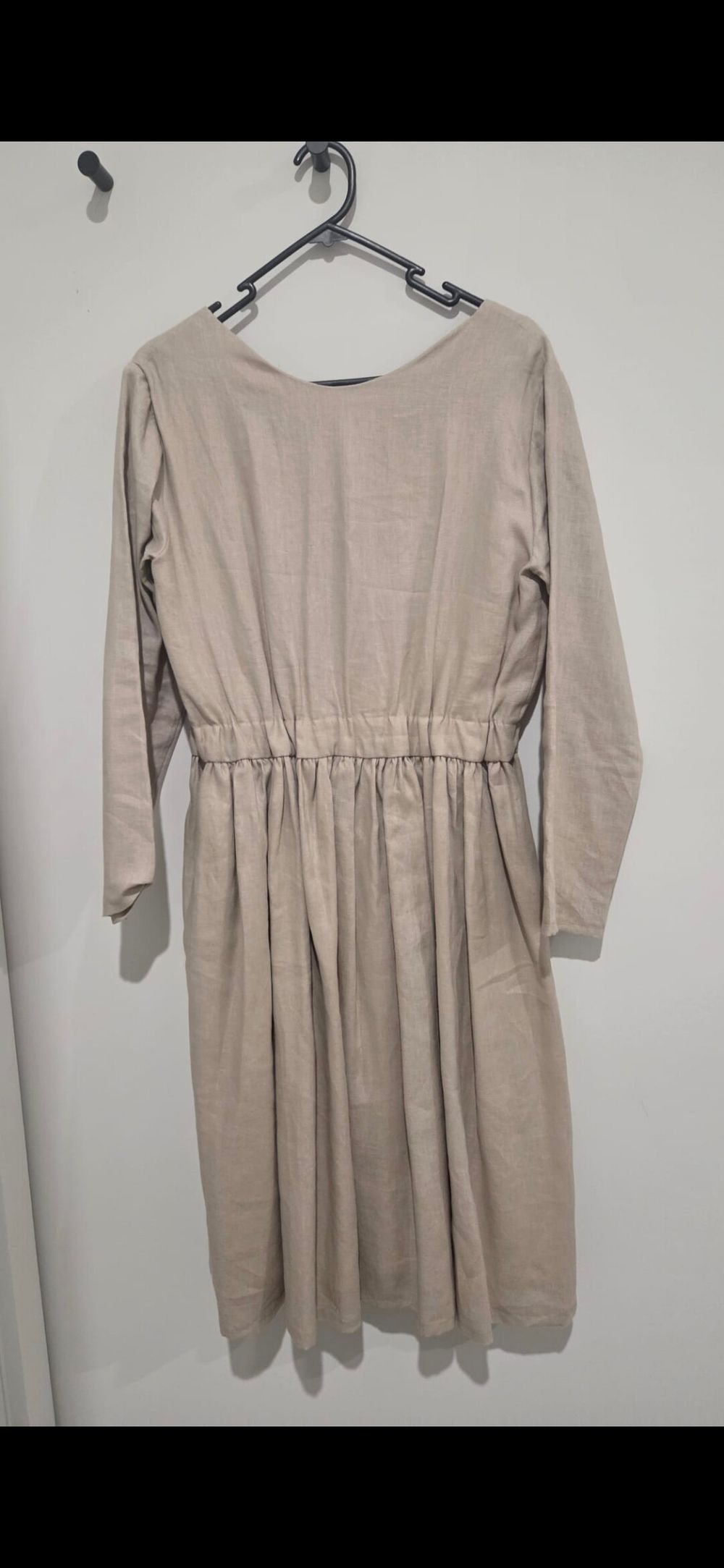 gathered waist linen dress