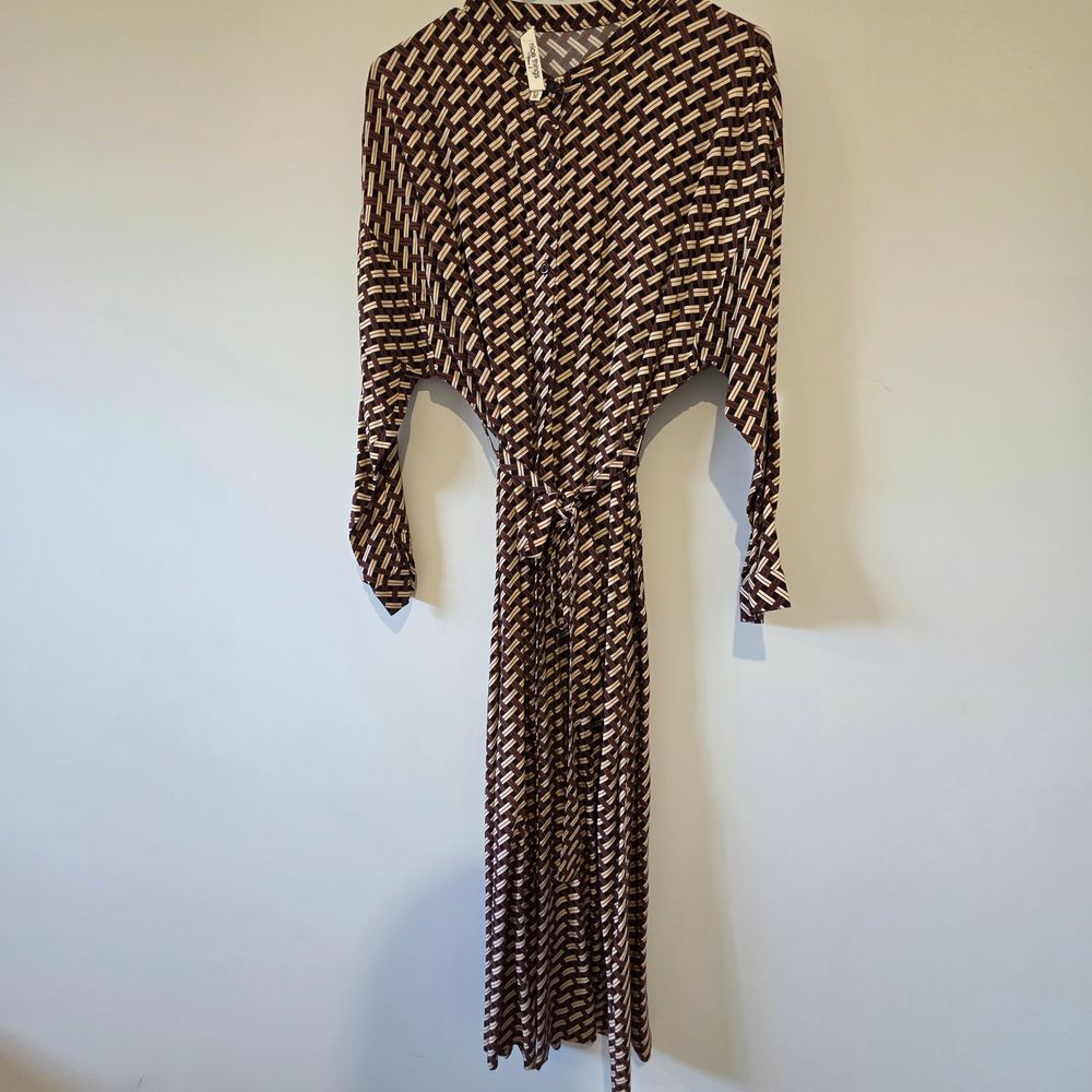 Nice Things Brown Geometric Print Midi Shirt Dress