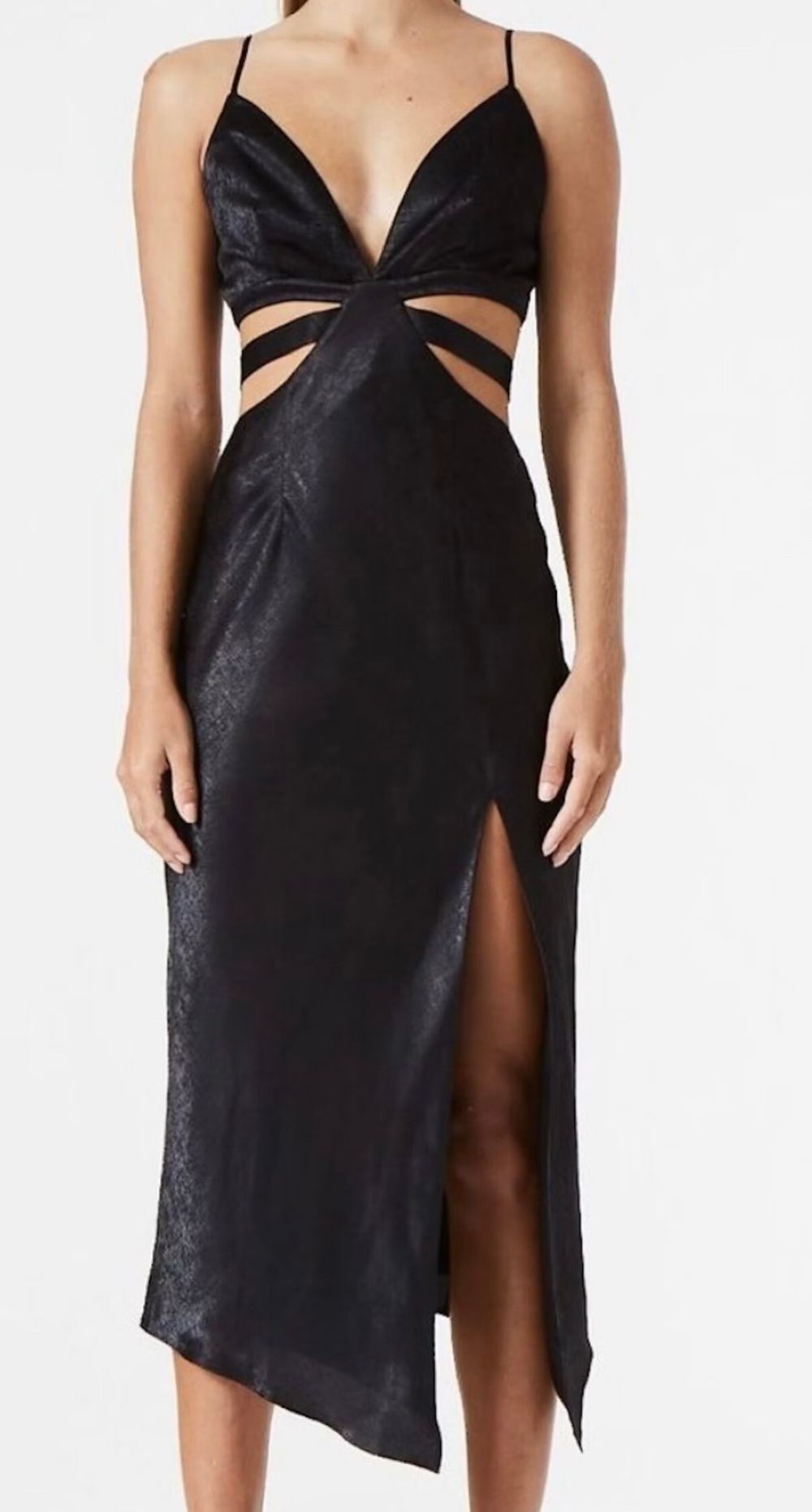 San Sloane Black Metallic Cut-Out Midi Dress