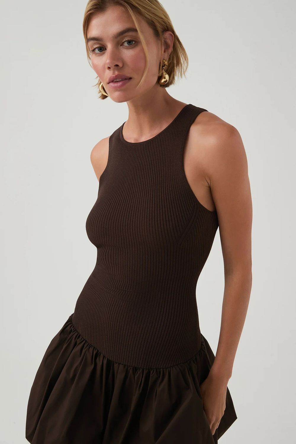 Aje Studio Brown Havana Bubble Mini Dress