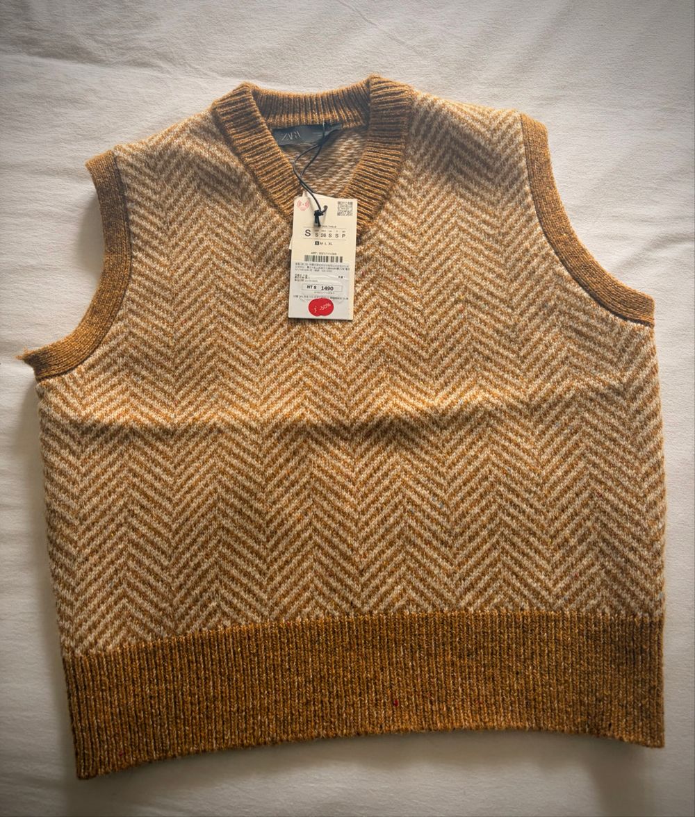 Zara Yellow Herringbone Knit Vest