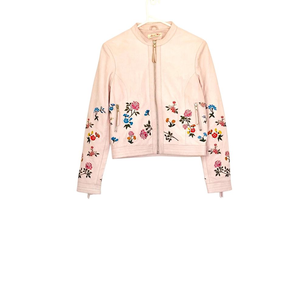 Alannah Hill Leather Jacket Pastel Pink Embroidered