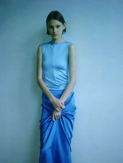 Georgia Alice Twist Tank Knitted Slinky Stretch Aqua