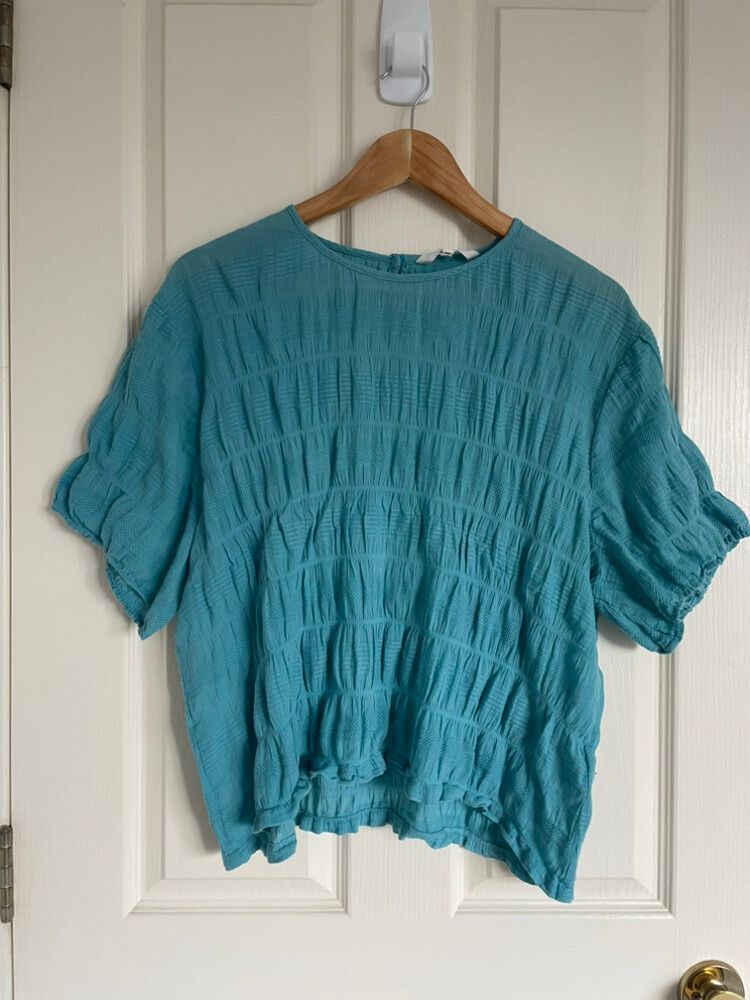 MAX Turquoise Ruched/Textured Blouse
