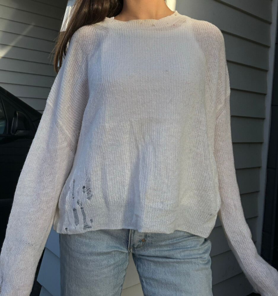 Acne Studios White Vintage Distressed Knit Jumper