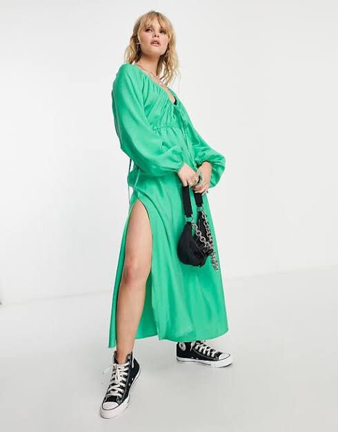 Topshop textured ruched channel midaxi dress
