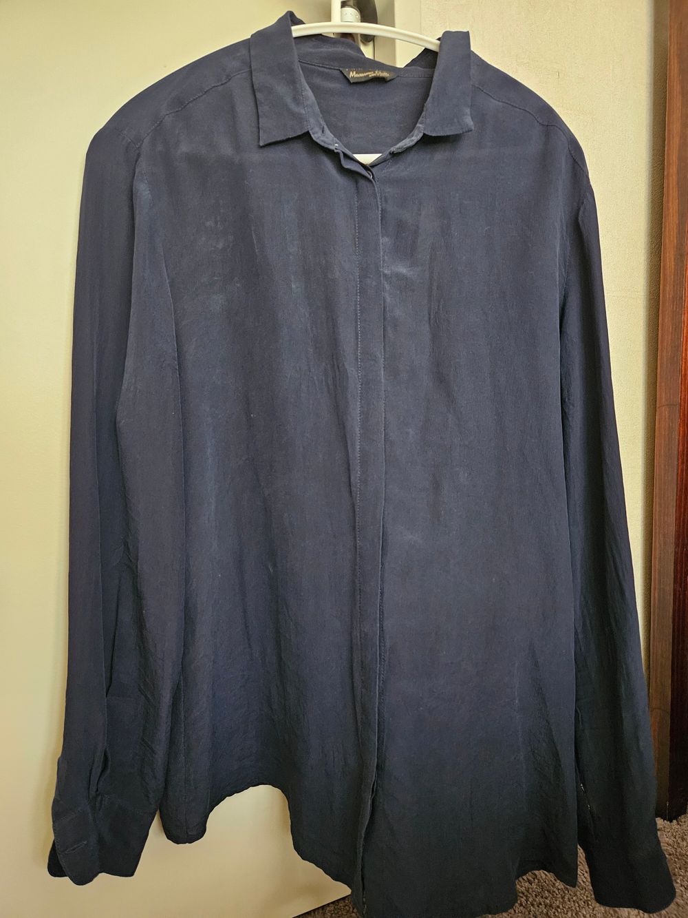 MASSIMO DUTTI Shilk Shirt Navy Blue