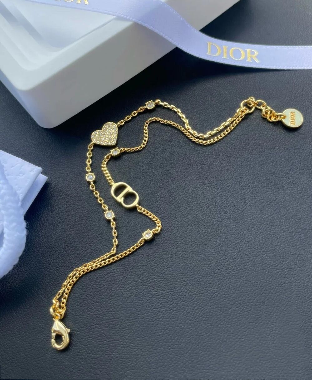 Dior Double Chain with CD logo and Crystal Heart Bracelet