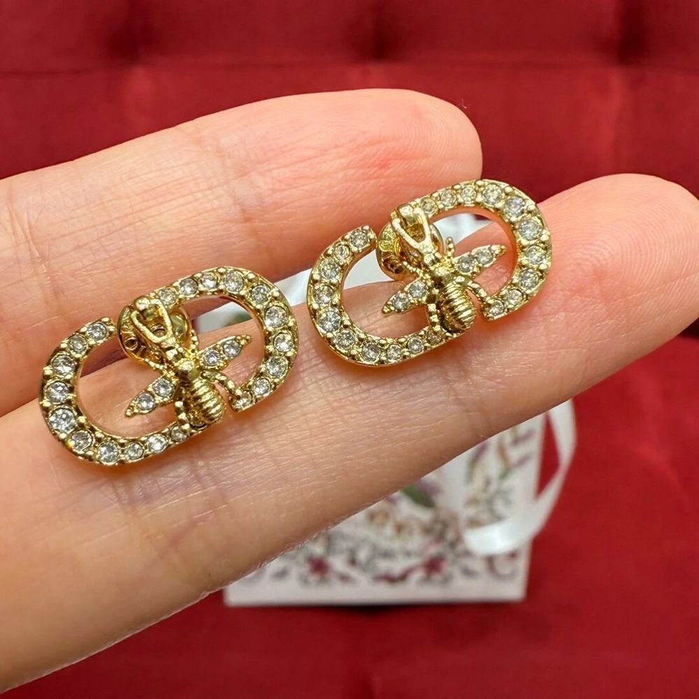 Dior CD LOGO Earrings with Bee in Gold Tone