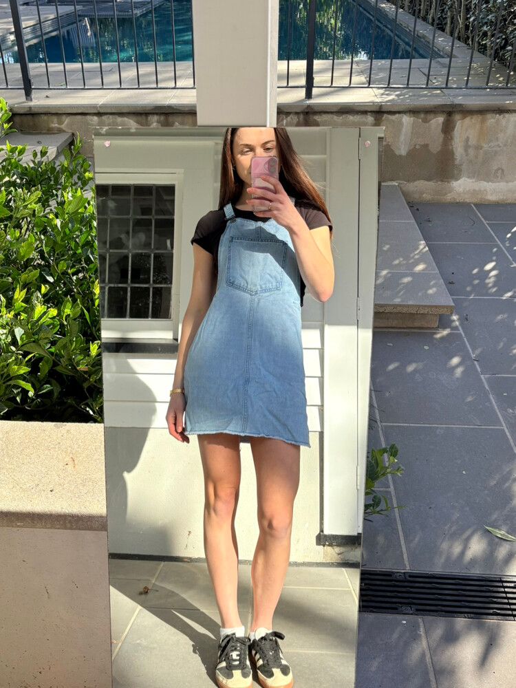Roxy - Washed Denim Dungaree Dress on Designer Wardrobe Roxy - Washed Denim Dungaree Dress on Designer Wardrobe