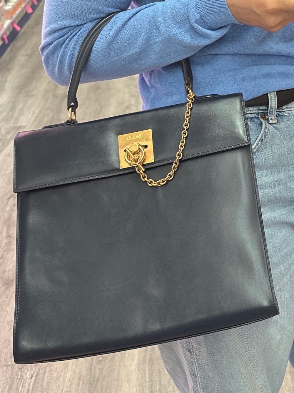 Celine Black Leather Top Handle Bag