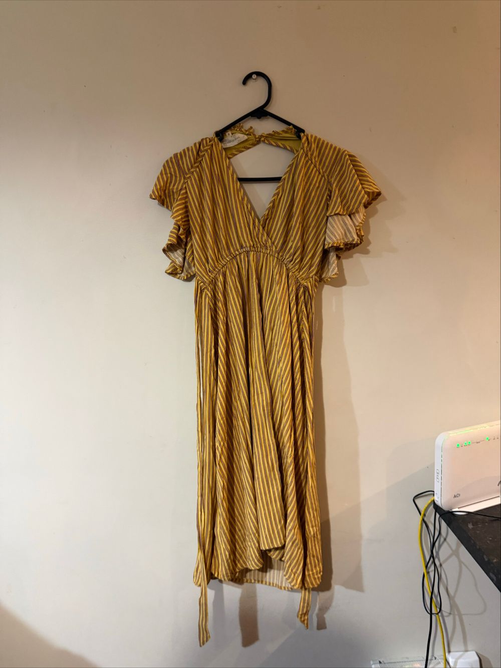 Band Of Gypsies Yellow Striped Midi Dress