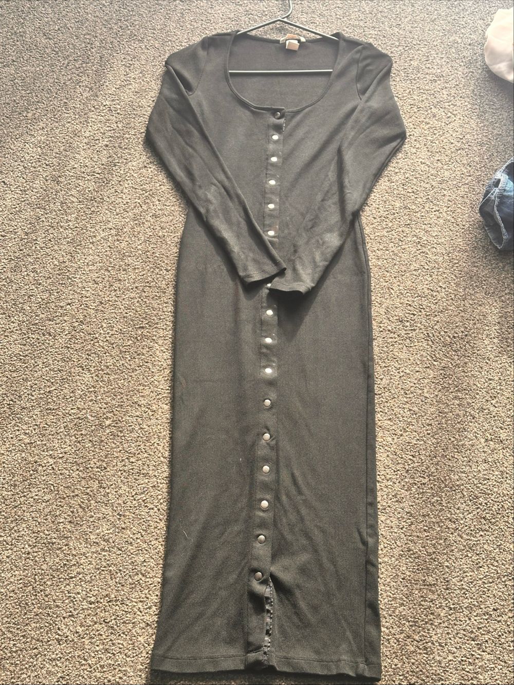 Black Long Sleeve Button Front Maxi Dress