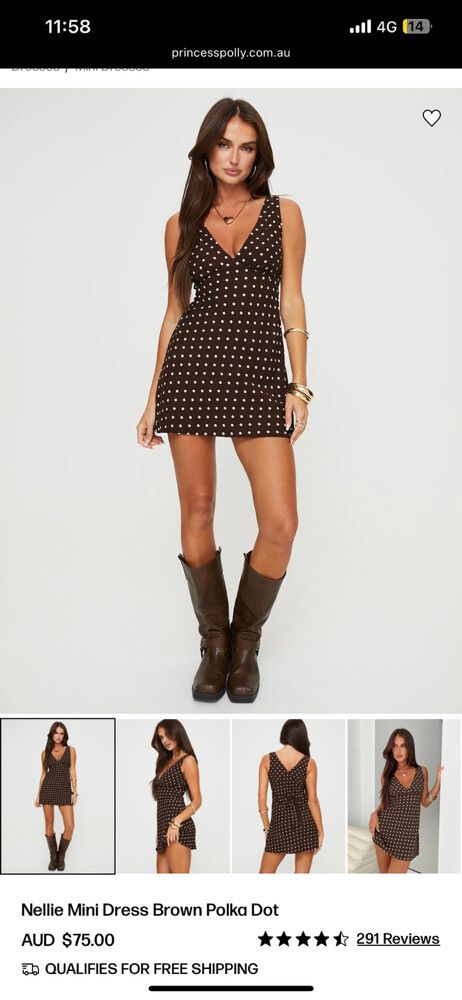 Princess Polly - Princess Polly Nellie Mini Dress Brown Polka Dot on Designer Wardrobe Princess Polly - Princess Polly Nellie Mini Dress Brown Polka Dot on Designer Wardrobe