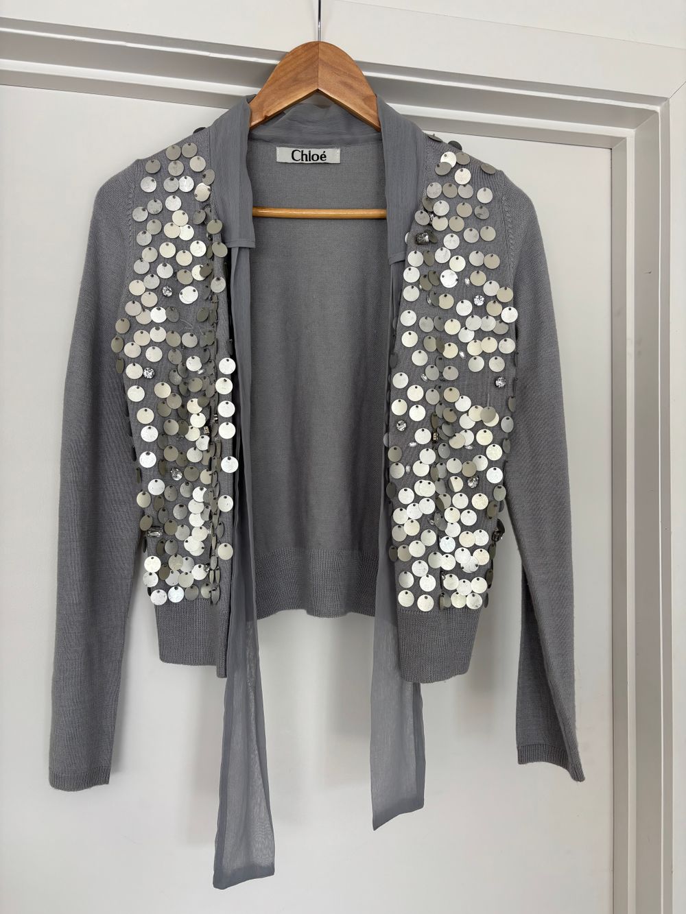 Sequin bow tie cardigan