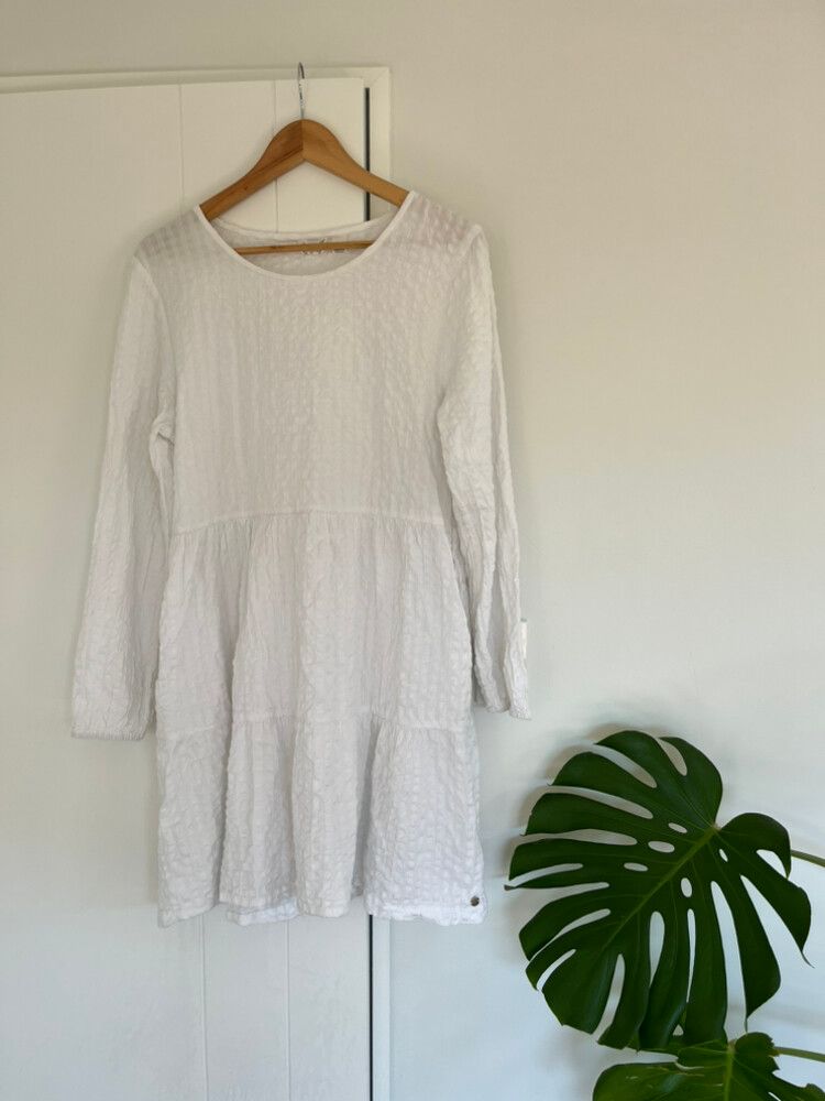 Roxy White Textured Long Sleeve Mini Dress
