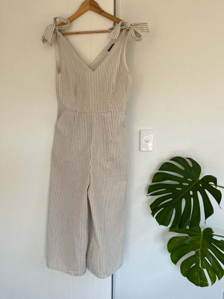Paper Closet Beige Striped Playsuit