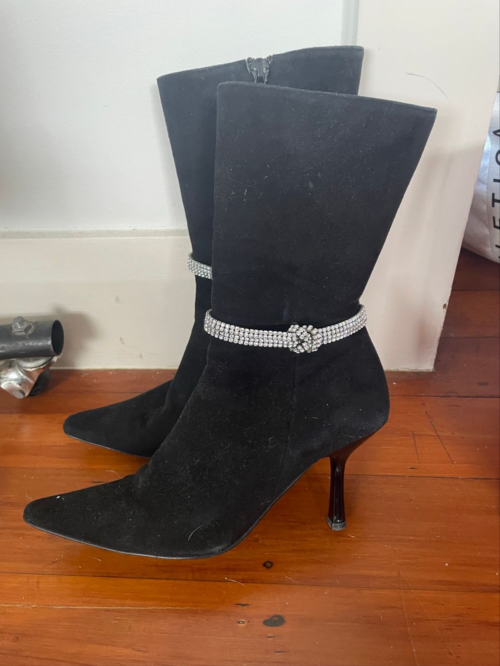 black diamanté boots