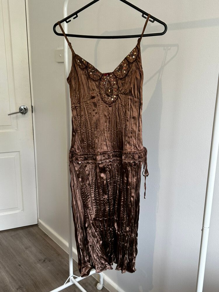 brown sugar vinaigrette dressing Y2K Blue and Brown Geometric Floral Dress, sz. 1XL main image 1