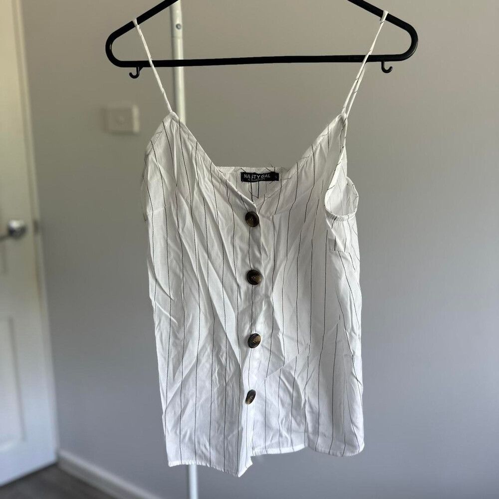 NASTY GAL: White Stripped Cami - Size Small
